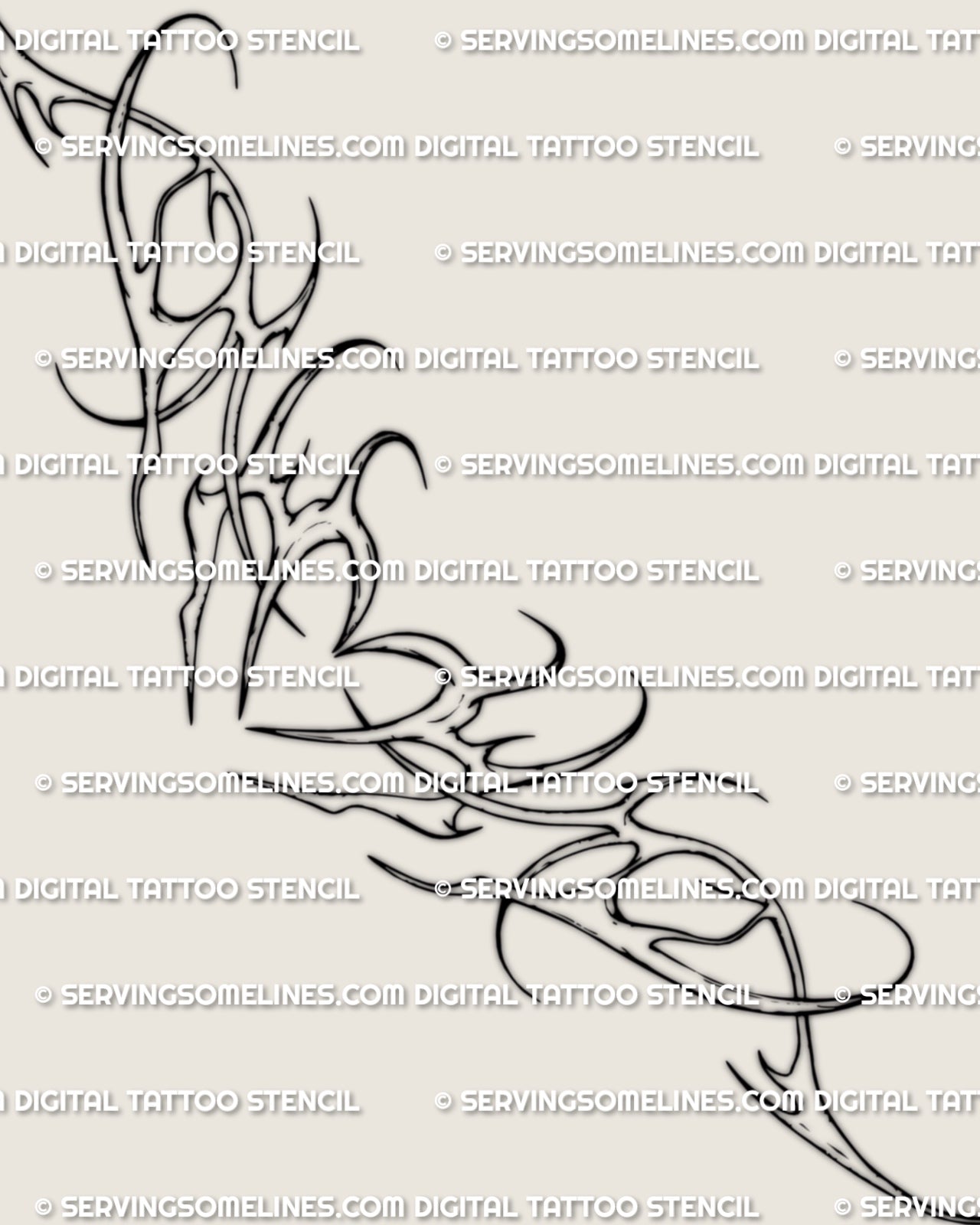 Neotribal heart lower back tattoo stencil design with a clear heart center and elongated outline framing