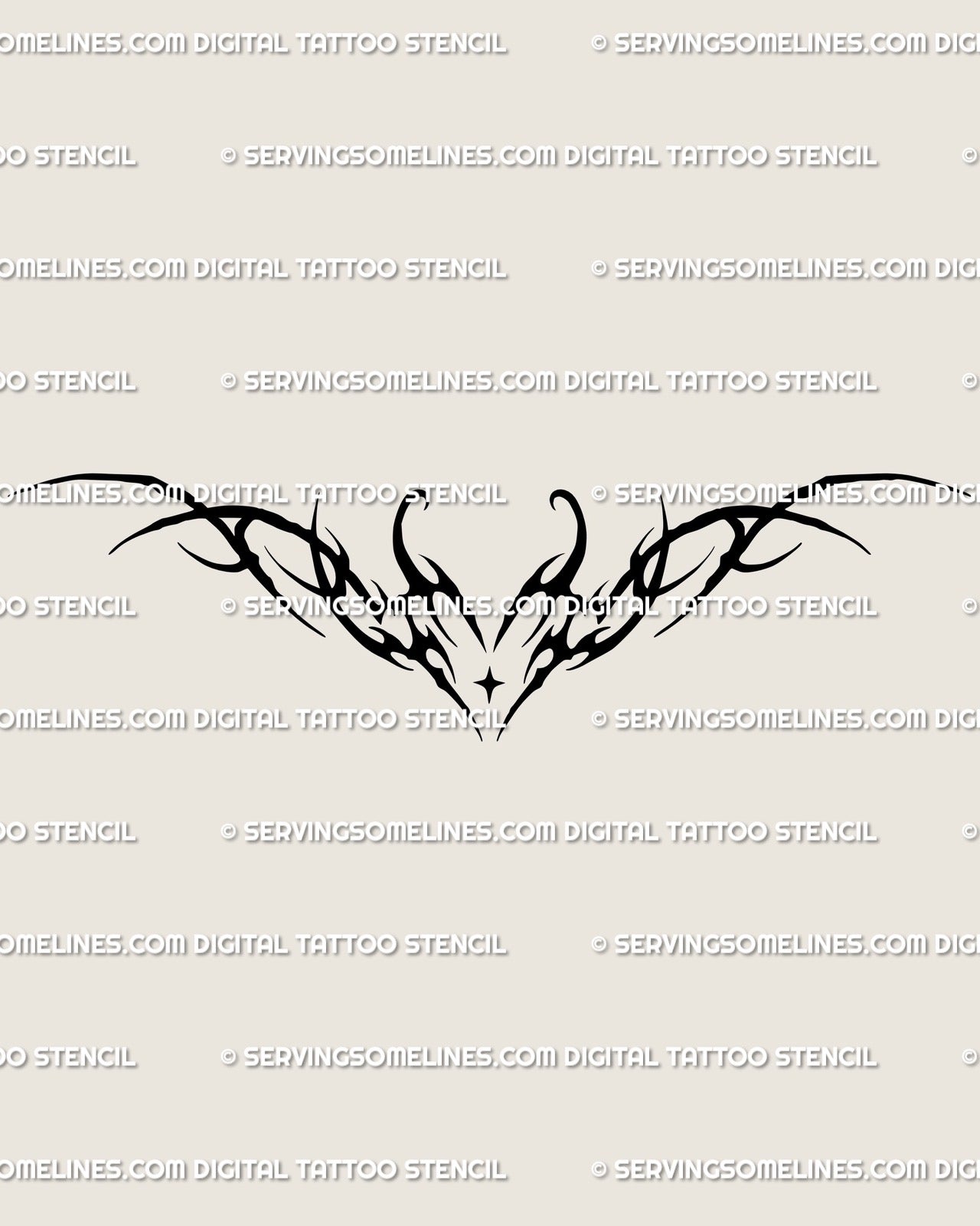 Neotribal heart thigh tattoo stencil design with a central heart shape and compact tribal spread