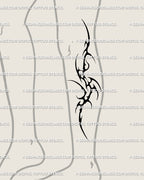 Neotribal tattoo stencil on lower leg, cyber sigil tribal design with Y2K gothic edge. Printable cybersigilism tattoo idea as digital download file.