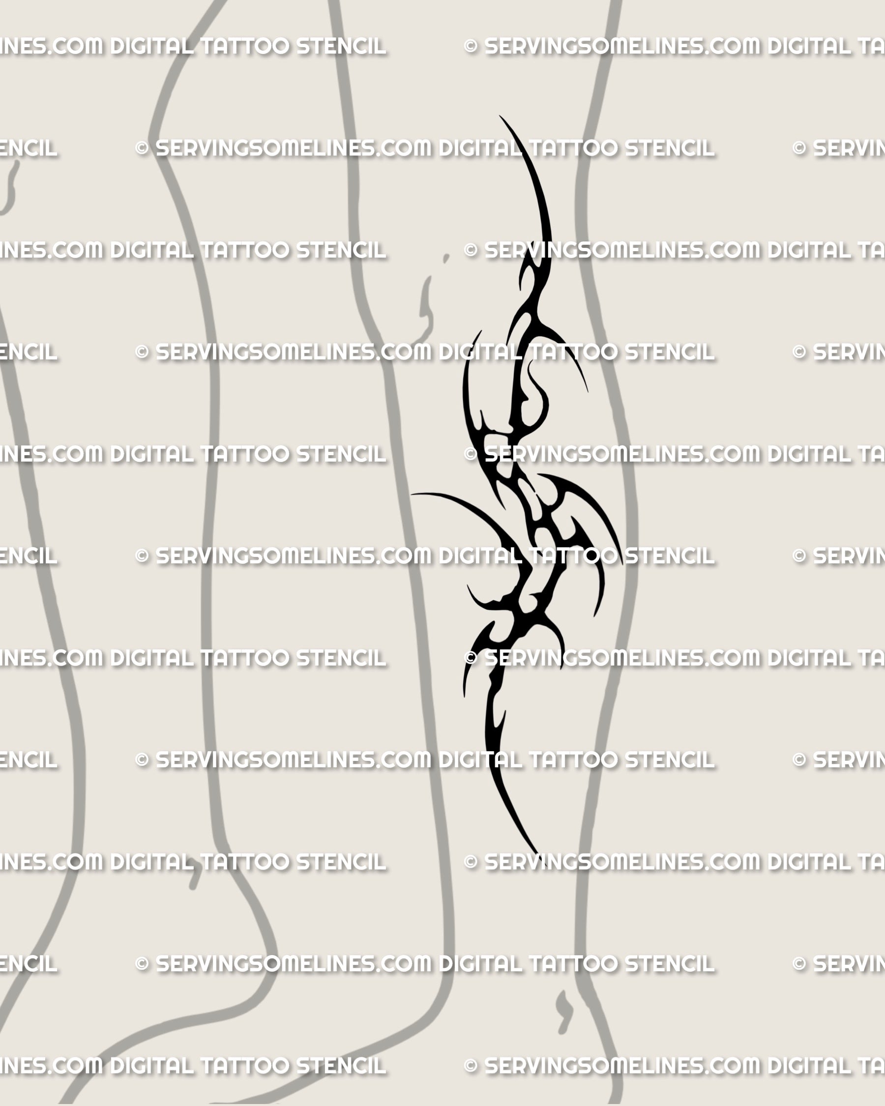 Neotribal tattoo stencil on lower leg, cyber sigil tribal design with Y2K gothic edge. Printable cybersigilism tattoo idea as digital download file.