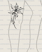 Neotribal lily tattoo shown on side knee placement preview, vertical dark flower stencil in digital download format.