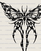 Neotribal moth tattoo stencil download, bold moth wings with thick tribal fields and clean cutout gaps, includes PNG JPG PDF.