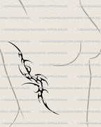 Female rib tattoo idea in neotribal cyber sigil style, gothic Y2K tribal stencil with sharp spiky lines. Digital tattoo design download for personal use.