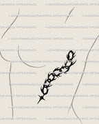 Neotribal rib tattoo stencil with spiky gothic chain wrapping the side torso, occult star charm detail adds witchy blackwork vibe, stencil-ready download.