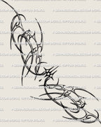 Neotribal sparkle lower back tattoo stencil design shown as a full layout with mirrored curves and three central sparkles.