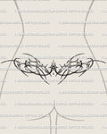 Neotribal sparkle lower back tattoo stencil shown on women's lower back placement example with three soft sparkles.