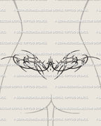 Neotribal sparkle lower back tattoo stencil shown on women's lower back placement example with three soft sparkles.
