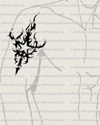 Neotribal star tattoo stencil displayed on biceps placement, high contrast black star cutout, tribal star tattoo preview