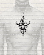 Neotribal star tattoo stencil shown on chest center placement, solid black star cutout emblem, star tattoo stencil for men