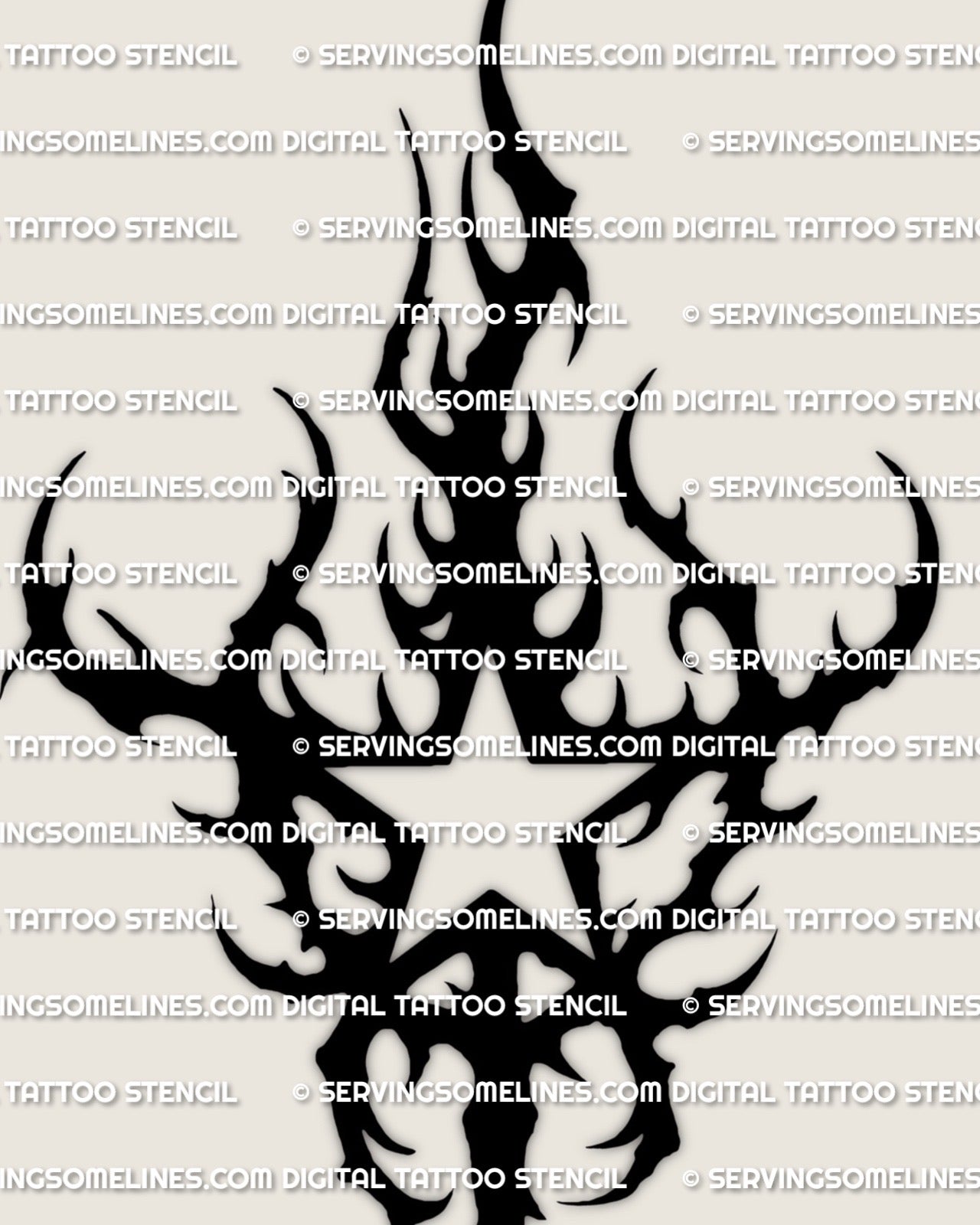 Neotribal star tattoo stencil, close view of solid black fields and negative space star cutout, bold tribal star tattoo design