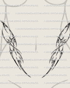 neotribal waist and stomach tattoo outline on woman, cyber tribal detailing wrapping the abdomen in a curved symmetrical layout
