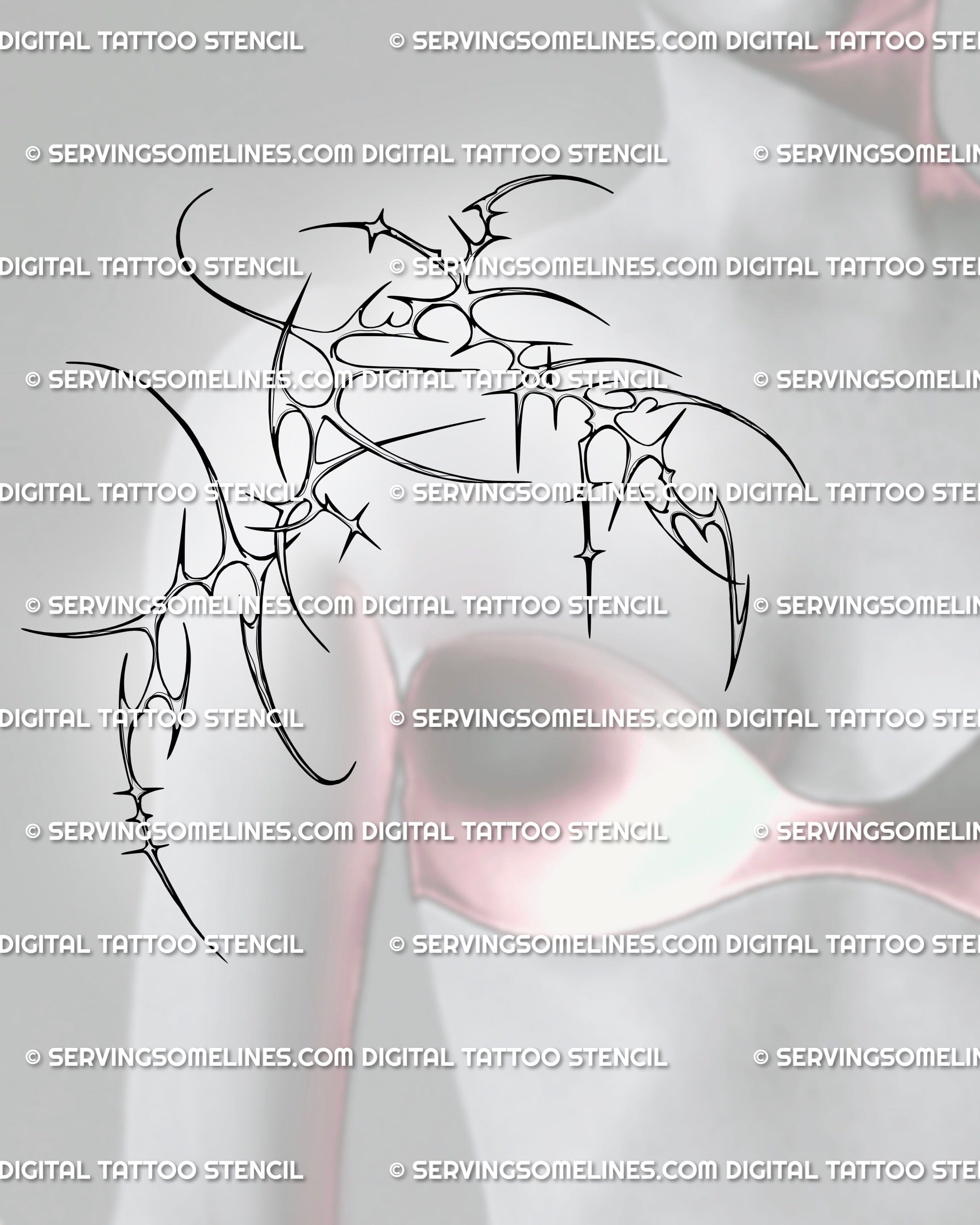Neotribal chest tattoo design placed on feminine shoulder and collarbone, delicate yet strong cyber tribal pattern with soft symmetry.