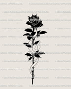 Neotribal rose tattoo art design combining gothic serpent shapes and ornamental floral symmetry for symbolic modern tone.