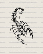Neotribal scorpion heart tattoo stencil, hand-drawn gothic design blending girly goth style and tribal sharpness, supplied as a digital download.