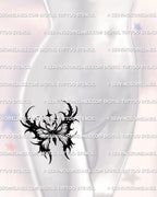 night moth symbol stencil shown on womens hip placement, sharp wing tips and star accents, printable tattoo template