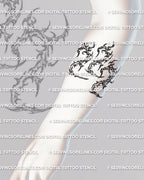 Number tattoo stencil 222 shown on forearm placement example, cyber sigil linework, PNG JPG PDF files