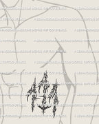 Number tattoo stencil 111 for ribs placement, tall cyber sigil linework that stays readable, instant digital download printable stencil files.