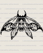 Oni moth tattoo stencil design, Japanese moth with oni mask detail, black linework stencil download files PNG JPG PDF