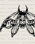 Oni moth tattoo stencil design, Japanese style wings with small demon mask face, blackwork digital download PNG JPG PDF