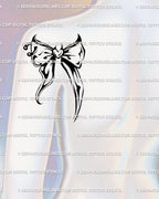 Ornamental bow tattoo stencil displayed on shoulder placement preview, gothic bow shape with digital download files.