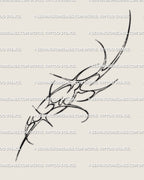 Detailed close-up of one side of cyber sigilism collarbone tattoo showing ornamental neotribal lines and spiky geometric detail. 