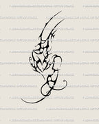 Ornamental neotribal thigh tattoo design showing dark floral linework and abstract curves flowing with the body’s natural form.