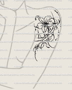 Ornamental flower tattoo stencil displayed on arm placement example, digital flower design ready to print and use.