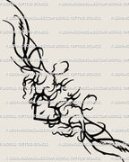 Ornamental heart lower back tattoo stencil design shown as a full layout with a centered heart and spiked side framing.