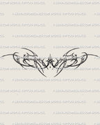 Digital stencil preview of the ornamental lower back design with fine line futuristic curves and a centered sparkle, no mockup included