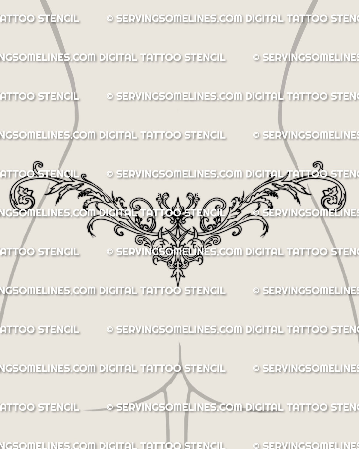 Ornamental Lower Back Tattoo Stencil Download – ServingSomeLines