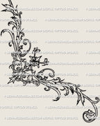Ornamental lower back tattoo stencil design with flowing scrollwork, centered decorative structure, and balanced symmetry