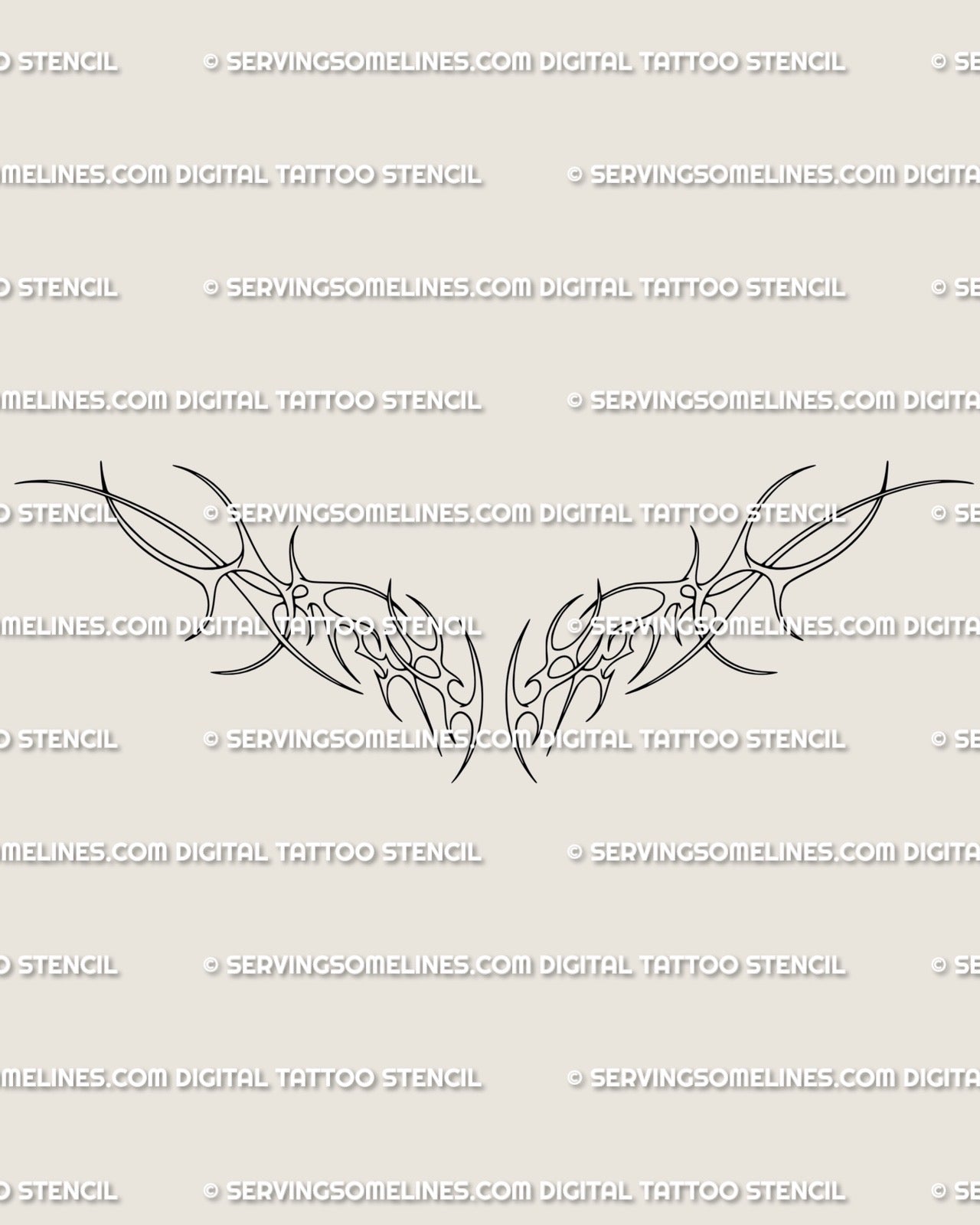 Ornamental neotribal chest tattoo stencil digital download, cyber tribal outline design in clean fine line symmetry ready for printing.