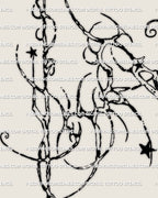 Close detail of ornamental spine tattoo showing black star accents, curved linework, and a vertical center structure