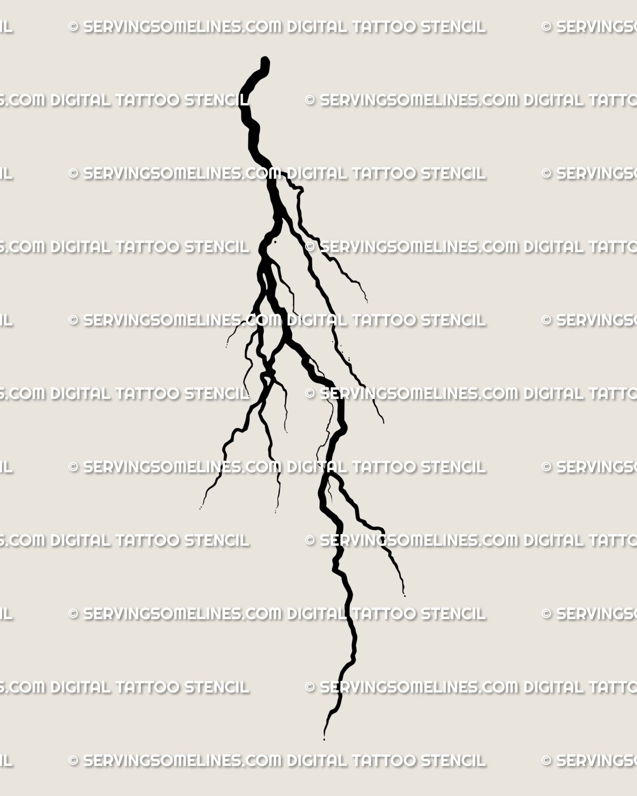 Ornamental thunderbolt tattoo design with sharp minimalist lightning flow, symbolic storm flash art blending tribal and gothic elements.