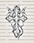 Ornamental Y2K cross design with metallic grey shading, pointed tribal edges, and a clear cross silhouette for tattoo use