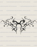 Ornamental ribbon tattoo design rendered with spiky gothic detail, a sharp alternative bow style for alt tattoo flash collectors and unique body art.
