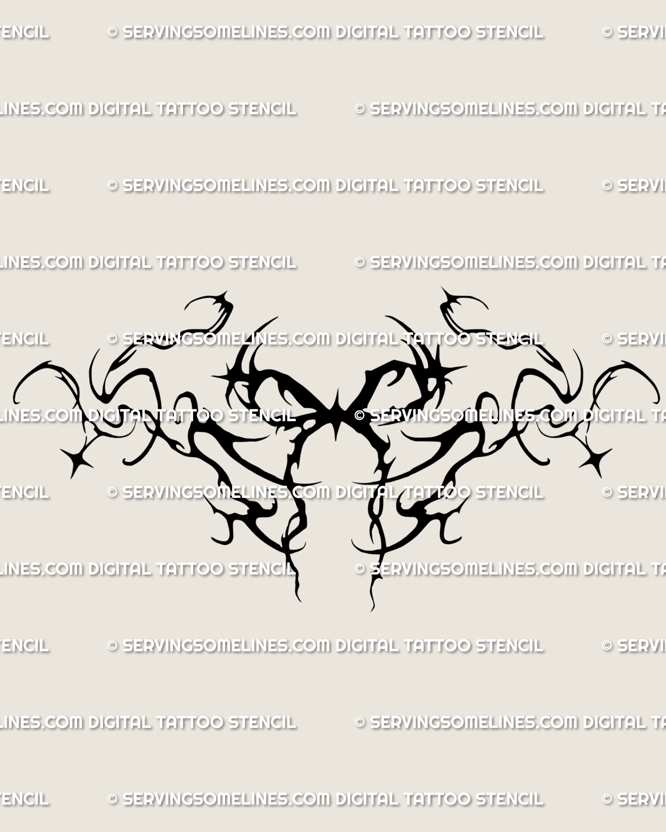 Ornamental ribbon tattoo design rendered with spiky gothic detail, a sharp alternative bow style for alt tattoo flash collectors and unique body art.