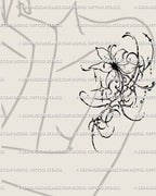 Ornamental cyber flower tattoo placed on female shoulder, a neogothic floral linework design that feels edgy, sharp, and alternative.