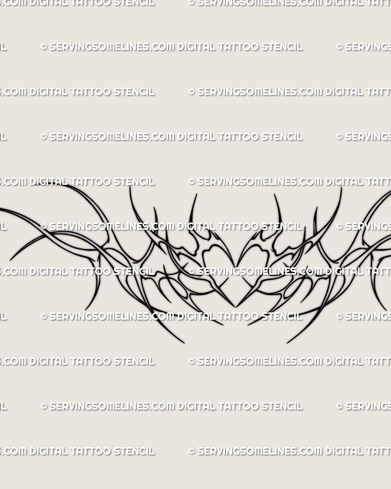 Outline heart lower back tattoo design download with an open mirrored spread and pointed outer framing