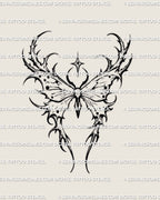 Outline moth tattoo stencil with star accent, abstract luna moth style, clean linework, instant printable files.