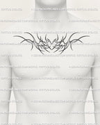 Men’s chest tattoo design with outlined heart and soft wing shapes, minimal ornamental linework digital stencil centered across the chest.