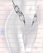 lower waist cybersigilism tattoo outline on woman with bold neotribal curves shaped for stomach and hip contouring