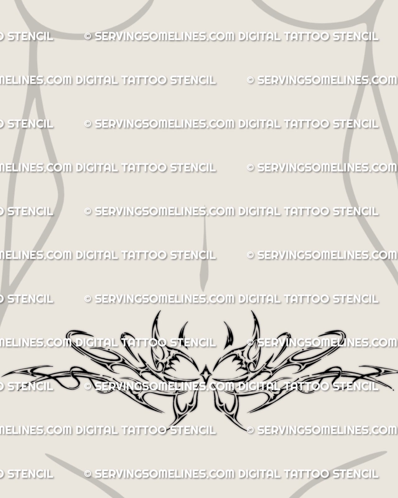 butterfly womb tattoo shown on lower belly placement with spiky tribal wings, feminine pelvic design trending for modern aesthetic tattoos