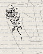 Peony tattoo stencil shown on upper arm placement example, layered petals, floral stencil download for tattoo.