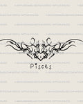 Pisces cyber sigilism heart tattoo stencil with fluid neotribal lines, digital zodiac design inspired by water sign balance.