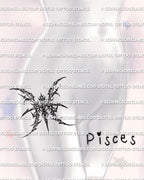 Cybersigilism Pisces glyph tattoo stencil displayed on women’s hip placement example.