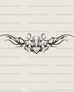 Pisces zodiac tattoo stencil, futuristic cyber sigilism heart with ornamental wings and soft aquatic curves and water drop.