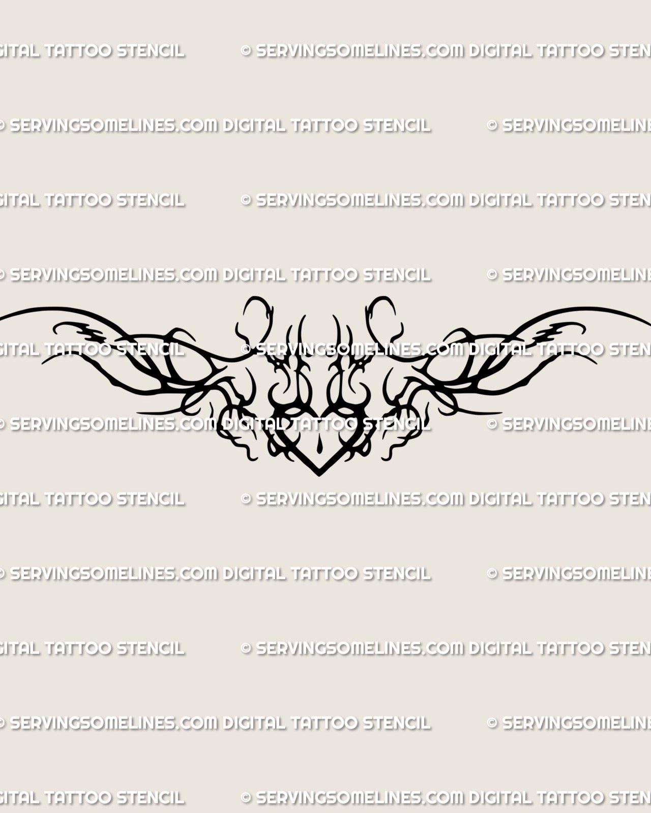 Pisces zodiac tattoo stencil, futuristic cyber sigilism heart with ornamental wings and soft aquatic curves and water drop.