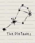 Pleiades constellation tattoo stencil design, Seven Sisters star cluster, instant download PNG JPEG PDF for stencil use.