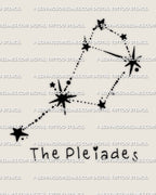 Pleiades constellation tattoo stencil design, Seven Sisters star cluster, instant download PNG JPEG PDF for stencil use.